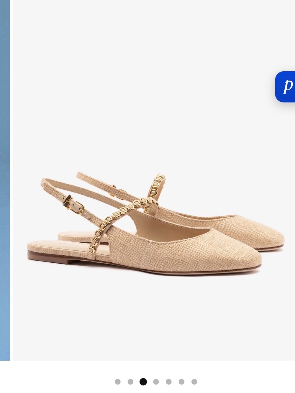 Larroude Beige Slingback Pointed-Toe Flats with Gold Chain